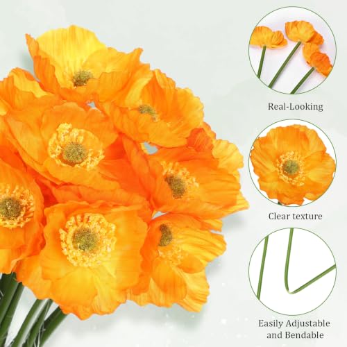 12 Pack 5 ft Artificial Poppy Flowers Hanging Garland Decorations Orange Poppy from Ceiling Dangling Faux Floral Vine Strings with Hook for Wall Ceiling Wedding Home Decor - color: Orange