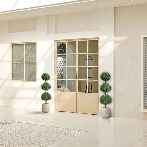 Damomo Artificial Topiary Triple Ball Boxwood Tree, 4.6ft Fake Topiaries Trees 56inch Faux Shrubs Plants Potted Outdoor Indoor Proch Office Garden Green (2 Pieces) - size: 56 inch - 2 count