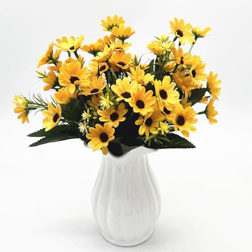 Artificial Daisy Flowers, Fake Silk Flower Marguerite Daisies Realistic Wildflowers Bouquet Greenery Shrubs for Indoor Outdoor Decor Home Garden Window DIY Planter Wedding Decoration Yellow 4 Pack - color: Daisy - Yellow 4 Pack