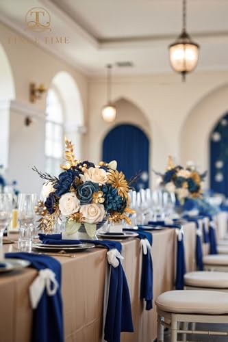 TINGE TIME Roses Artificial Flowers Blue Faux Flowers Bulk for DIY Bridal Wedding Bouquets Baby Shower Centerpiece Table Home Decorations(Navy Blue) - color: Navy Blue