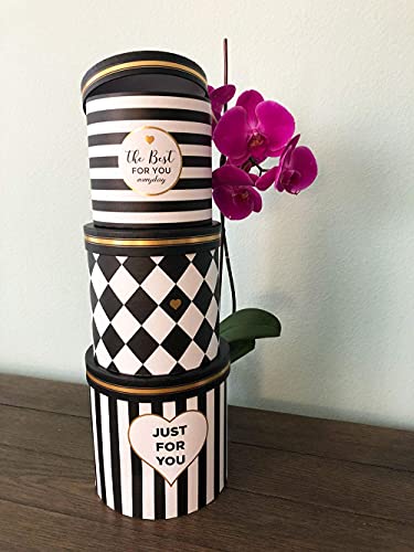 UNIKPACKAGING Premium Quality Round Flower Box, Gift Boxes for Luxury Flower and Gift Arrangements, Set of 3 pcs, with Lids, Size (S/M/L), Just For You