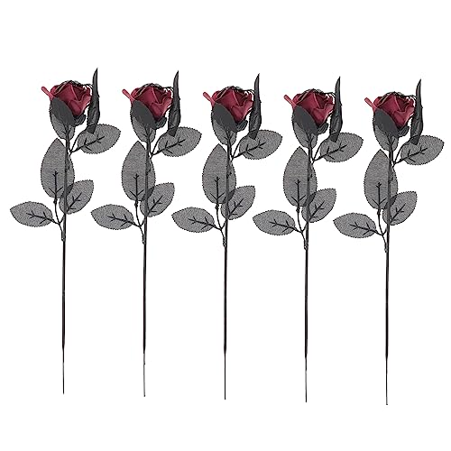 Cabilock 5Pcs Halloween Rose Decor with Realistic Spider Artificial Flowers Indoor Party Decoration for Haunted House Bar Garden Reusable Polyester Material