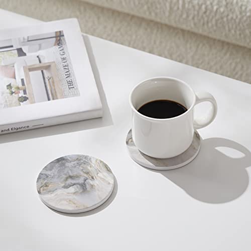 Set of 6 Abstract Gray White Marble Coasters with Holder, Absorbent Ceramic Coasters for Drinks, Coasters with Cork Backing for Table Protection, Housewarming Gifts for New Home - color: Abstract Gray White Marble