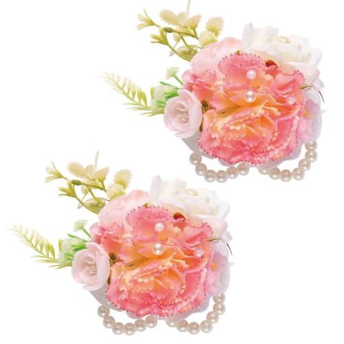 2 Pcs Pink White Carnation Wrist Corsage, Artificial Flower Corsage Bracelet for Wedding, Prom, Bridesmaid, Mother of the Bride, Bridal Shower Party (Carnation,2pcs Wrist Corsage) - color: Carnation,2pcs Wrist Corsage