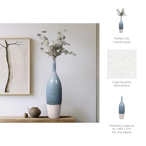 Tall Ceramic Vase for Home Decor – Decorative Accent for Living Room, Office, and Room Spring Decor, Two Tone Bottle Shape Flower Vase for Bedroom, House, or Table Display – 27", Blue & White - color: ['Blue'], size: ['27 Inch']