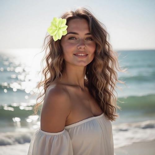 10 PCS Hawaiian Flower Hair Clips for Women Curved Edge Flower Hibiscus Hair Barrettes Hawaiian Artificial Accessories for Vacation Beach Party Boho Clips for Girls Wedding - color: White/White Powder/Pink/Yellow/Purple/Rose Pink/Blue/Red/Green/Light Oran