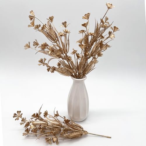 PASYOU Gold Fake Flowers Artificial Shrubs for Christmas Decor, Plastic Plants Faux Leaves Stems Grass Foliage Home Wreath Ornaments Party Hotel Wedding Event Gift DIY Tree Decoration Golden 10 Pack - color: Gold Flower Branches /10 Pcs