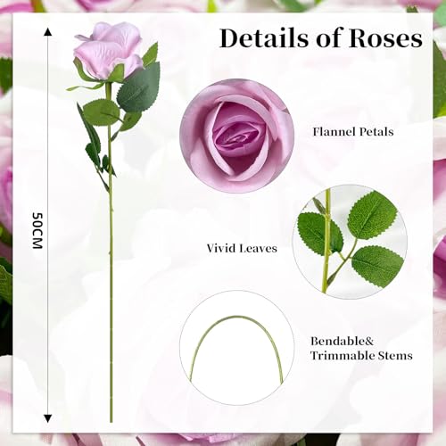 10 PCS Artificial Roses with Long Stems Silk Flowers Realistic Foam Flowers Fake Roses for Valentine's Day Home Wedding Halloween Decor(Light Pink) - color: Light Pink