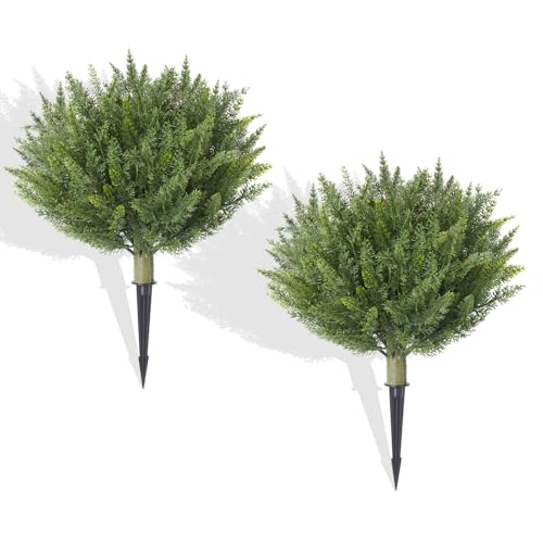 Set of 2 Artificial Cypress Christmas Topiary Shrubs, 20" UV-Resistant Faux Outdoor Plants with Ground Spikes — Realistic Cedar Bushes for Porch, Patio, Garden, Yard Décor - color: Cyress Tree