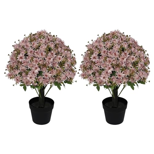 24” Artificial Flowers for Outdoors, Set of 2- UV Resistant Look Real Faux Purple Mums with Cement Pots, Realistic Fake Plastic Plants for Front Porch Planter Entryway Indoor Decor - color: Daisy Pink Lavender