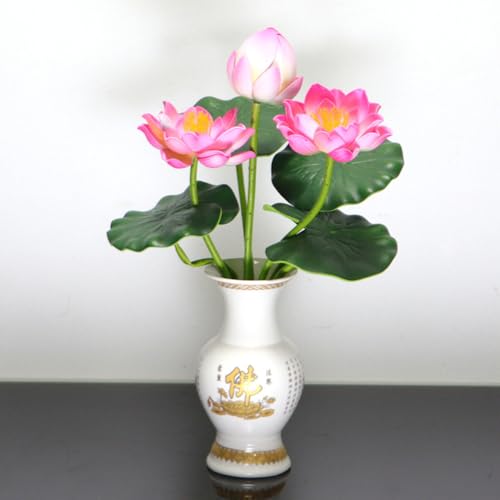 2Pcs Artificial Lotus Flower Decor, 12.5inch 7 Head Water Lilies, Outdoor Pond Plants, Silk Artificial Flower Lotus, Household Living Room and Dining Table Decoration (Pink) - color: Pink