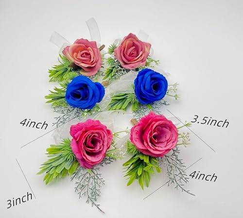 Rose Wrist Corsage Wristlet Band and Men Boutonniere Set, Corsage for Prom, Bride Hand Flower, Wedding Flowers Ceremony, Wedding Party Prom Decor, Handmade Petals Hair Hat Wreath, Royal Blue, 2 Pack - color: Royal Blue