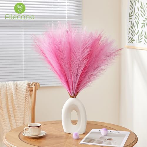 Alecono Pink Pampas Grass 17in 𝟯𝟬𝙋𝙘𝙨, Light Purple and Pink Artificial Faux Fluffy Pampas Grass Decor for Home Wedding Centerpieces Party - color: Rose Pink & Lilac, size: 30pcs