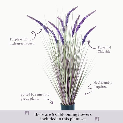 KOL 4ft 2-Pack Artificial Veronica Horsetail Reed Grass – 47in Tall Faux Purple Grass Plants in Pots, UV Resistant Fake Greenery for Indoor Outdoor Home, Office, Patio & Wedding Décor - size: 4FT-2PCS