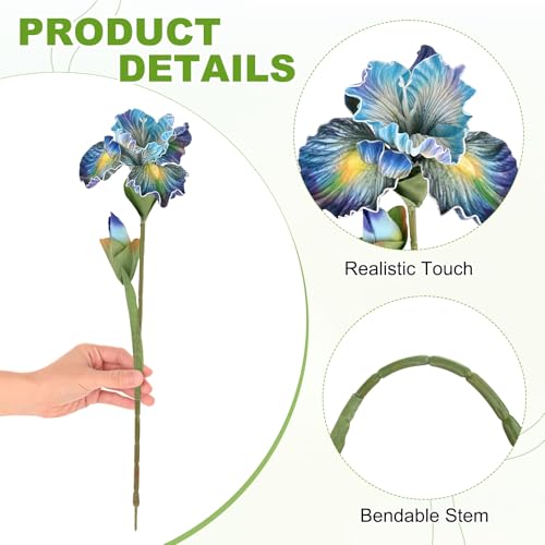 M METERXITY 1-Pack Blue Artificial Iris Flowers with Flower Bud,17.7 Inch Faux Iris PU Bouquets Real Touch Faux Flowers for Home/Wedding/Christmas/Party - color: Blue