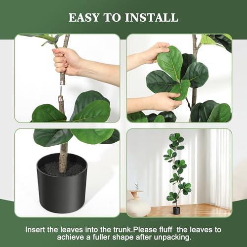 GarveeHome Artificial Fiddle Leaf Fig Tree - 6 ft Fake Plant with Black Nursery Planter, Large Fake Tree for Home or Office Decor - Artificial Plants Indoor Outdoor, Housewarming Gift - size: 6ft