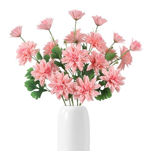 6PCS Pink Dahlia Artificial Flowers 27.5’’ Fake Silk Flowers Faux Dahlias with Stems for Vase Table Centerpiece Home Wedding Kitchen Garden Decoration(Pink) - color: Pink