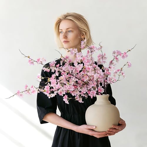Artificial Cherry Blossom Branches 27.6In Silk Cherry Blossom Branches Long Stem Artificial Flowers for Tall Vase for Home Decor, Spring Decor, Parties & Festival Gifts,Pinkish White,12PCS - color: 12pcs Pinkish White