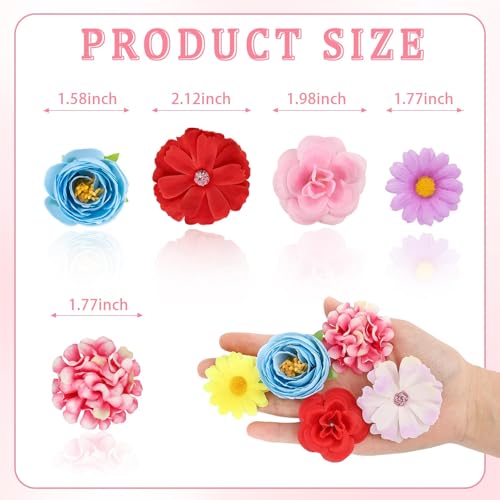 Fake Flower Heads for Crafts, 66PCS Mini Artificial Flowers Bulk, Small Silk Daisy Rose Sunflower Faux Floral Heads for DIY Hair Clips, Wedding Cake, Graduation Cap, Wreath & Party Decoration - color: Bright Colors Mixed