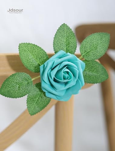 25pcs Artificial Flower，Real Looking Foam Roses w/Stem for DIY Wedding Bouquets Centerpieces Bridal Shower Party Decor-Shades of Teal Green - color: Shades of Teal Green