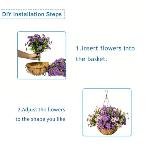 Artificial Hanging Flowers for Outdoors with Basket,UV Resistant Realistic Faux Hanging Plants Outdoor Artificial Flowers for Outdoors Basket for Yard Porch Patio,12 Bundles(6,Pink,Purple) - color: Pink+purple