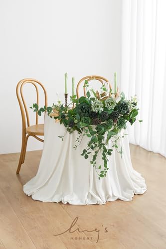 Ling's moment 2PCS Emerald & Gold Artificial Flower Garland Floral Swags Table Centerpieces Wedding Arch Flowers Decoration Green Rose Greenery Arrangements for Sweetheart/Head Table Decor - color: Grn-emerald