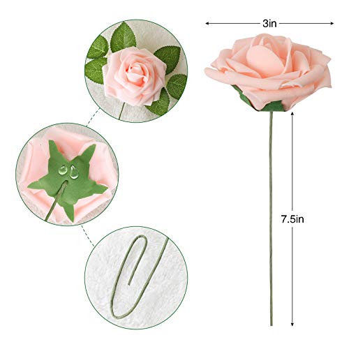 AmyHomie Artificial Flower Blush Pink Rose 25pcs Real Looking Fake Roses w/Stem for DIY Wedding Bouquets Centerpieces Arrangements Party Baby Shower Valentines Day Christmas Tree Decorations - color: Blush Pink