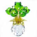 TWINKLING Crystal Roses Figurine with Round Vase, Glass Rose Crystal Flowers Bouquet, Birthday, Anniversary,Wedding, Home Décor,Gold Leaf (Green) - color: Green(gold Leaf)