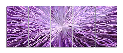 YHSKY ARTS Abstract Metal Wall Art Handcrafted on Aluminum Modern 5 Pieces Artwork in Purple Color Contemporary Powerful Lines Pictures with 3D for Living Room Bedroom Dinning Room Decor - color: Abstract Metal Art, size: 64x24IN