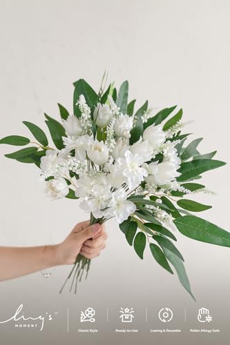 Ling's moment Artificial Greenery Stems Box Set, 86pcs with 6 Kinds of Faux Greenery Picks for DIY Bridal Bouquets Wedding Floral Arrangement Table Centerpieces, Green & White - color: Grn-green & White