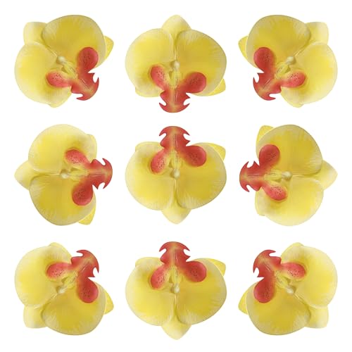 Fake Yellow Orchids Artificial Flowers Heads, 3.5''Fake Orchid Heads for Wedding Floral Bouquet Decor DIY Craft Making Bridal Shower Photography Props (80, Yellow) - color: Yellow