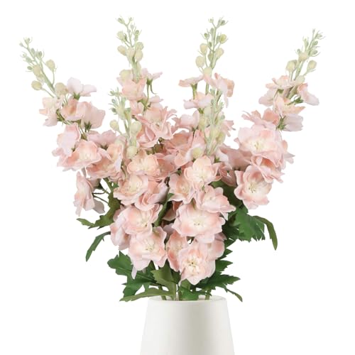 6PCS Champagne Delphinium Artificial Flowers Real Touch Larkspur Silk Flowers Long Stem Artificial Flowers for Tall Vase Wedding Centerpieces for Tables Home Decor Indoor (Champagne) - color: Real Touch Champagne