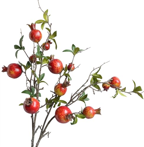 Forlaoers 2pcs Red Berry Stems Pomegranate Faux Flowers Fall Fake Floral Artificial Fruits Decor Tall Branches for Vase Room Dining Table Arrangements Christmas Tree Decorations Indoor - color: B:2 Red