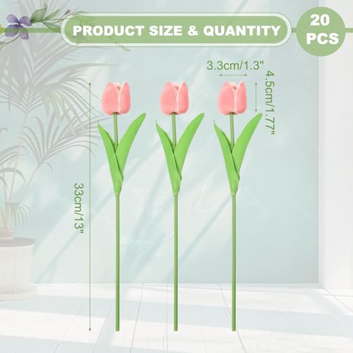 uxcell 20pcs Tulips Artificial Flowers, Faux Flowers Silk Fake Tulip Stems Real Touch for Wedding Bouquet Centerpiece Table Party Decoration(Pink) - color: Pink