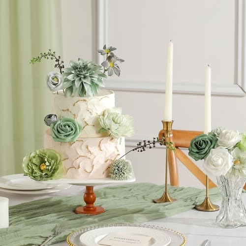 Garisey Artificial Flowers Combo, Mix Silk Flowers Roses, Peonies, Dahlias with Stems for DIY Wedding Bridal Bouquet, Baby Shower, Table Centerpieces, Home Decor, Fake Floral Arrangements-Forest Green - color: Forest Green