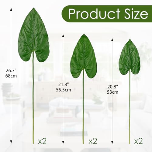 Hollyone 6 Pack Artificial Anthurium Leaves with Stems Real Touch Faux Anthurium Safari Leaf Fake Palm Tropical Plants for Vase Hawaiian Luau Party Jungle Beach Table Home Wedding Kitchen Decor - color: Anthurium, size: Leaves Stem