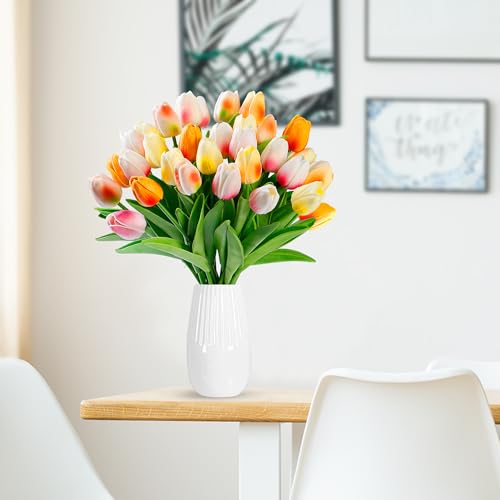 Sggvecsy 30 Pcs Fake Tulips Artificial Flowers Real Touch PU Faux Flowers Tulip Stems for Wedding Floral Arrangement Spring Bouquet Home Party Office Decorations for Mother's Day (Multi Colors) - color: Mixed 4, size: 30 Pcs