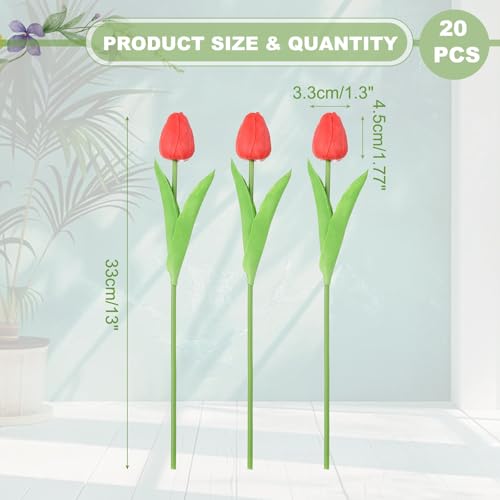 uxcell 20pcs Tulips Artificial Flowers, Faux Flowers Silk Fake Tulip Stems Real Touch for Wedding Bouquet Centerpiece Table Party Decoration(Red) - color: Red