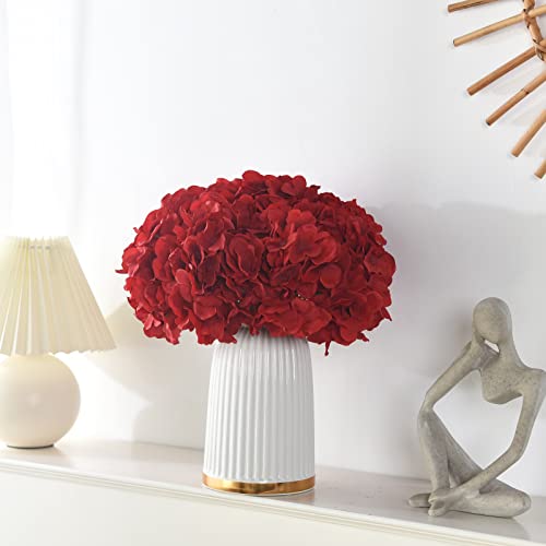 10PCS Silk Hydrangea Heads with Stems Artificial Flowers for Wedding Party Home Decor (Red) - color: Red