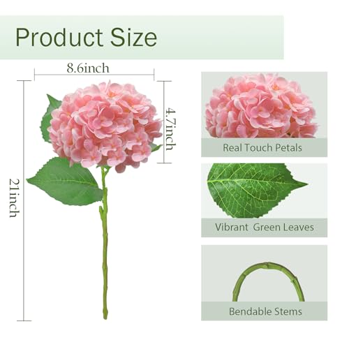 6 Pcs Real Touch Pink Hydrangea Artificial Flowers with Stems, Fake Silk Flowers for Outdoors, Artificial Flowers for Home Decor Wedding Bouquets Centerpieces Vase - color: Pink, size: 6 Pcs