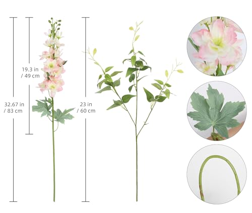 8PCS Pink Artificial Delphinium Flowers with Clematis Greenery Long Stem Artificial Flowers for Tall Vase for Home Wedding Floral Arrangement Centerpiece Table Decor (Flesh Pink) - color: Flesh Pink