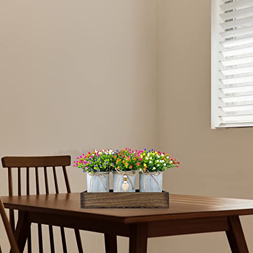 Table Centerpiece Decoration Artificial Flower Set with 3 Fake Milan Bouquet and Wood Tray for Desk Home Bathroom Office Décor - style: Milan Bouquet