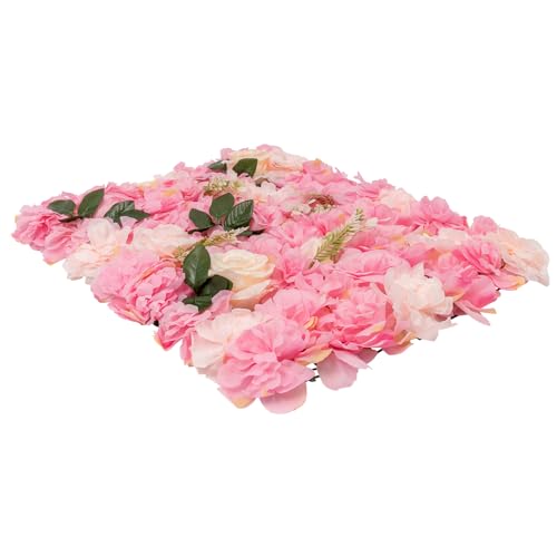 DNYSYSJ Flower Wall Backdrop - 20PCS 23.62" x 15.75" x 0.79" Lifelike Panel With Pink Silk Fabric Dahlia Rose Greenery Aquatic Plants - 3D Wall Decor Set - color: Pink Rose & Greenery, size: 20 pieces