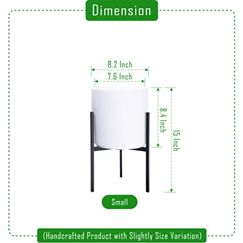D'vine Dev Modern White Plants Pot Cylinder Planter with Heavy Duty Stand, Small 8 Inch Pot, 15 Inch with Stand Height, 96-T-A-1 - color: White, size: Small 8 Inch