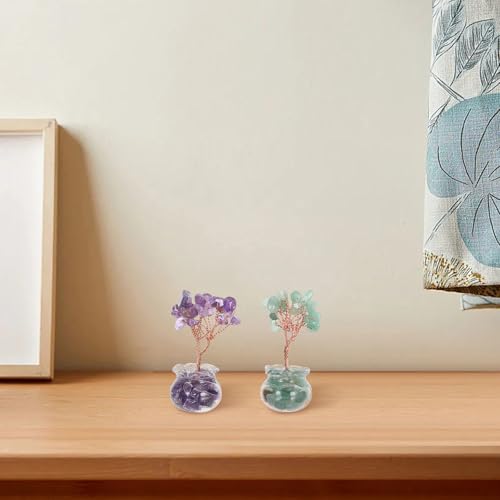12Pcs Mini Crystal Money Tree Set for Desk Feng Shui Ornament with Crystal Stones Chinese Wealth Tree Desktop Decor for Home Office New Year Gift