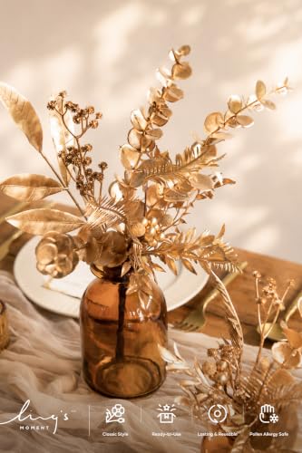 Ling's moment Artificial Golden Branches Box Set, 33pcs with 7 Kinds of Faux Greenery Picks for DIY Bridal Bouquets Wedding Floral Arrangement Table Centerpieces, Golden - color: Gld-golden