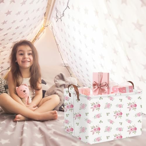 Rectangular Rose Pink Flower Basket for Girls,Waterproof collapsible laundry basket for girls,Kids Storage Baskets,Books Box,Gift Baskets,Baby Room Decor(Pink Flowers) - color: Pink Flowers