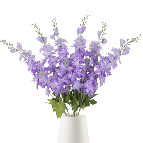 6PCS Light Purple Artificial Delphinium 33" Long Stems Silk Flowers Larkspur for Tall Vase Wedding Centerpieces Home Decor Indoor - color: Light Purple