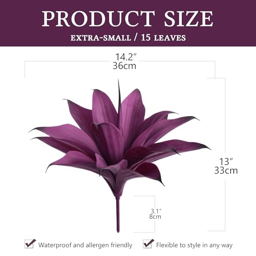 Artificial Flowers for Outdoors Artificial Agave Fake Plants Faux Agave Artificial Plants Outdoor Fake Flowers Outdoor Faux Plants Indoor Uv Resistant Artificial Plants 14.2In(Purple，2pcs) - color: 12"purple