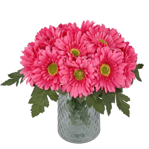 IPOPU 2 Bundles Artificial Gerbera Daisy Flowers 14 Heads Pink Fake Daisy with Stems Faux Silk Daisy Flowers for Wedding Bridal Bouquet Party Floral Arrangements Home Table Centerpiece Decor (Pink) - color: Deep Pink